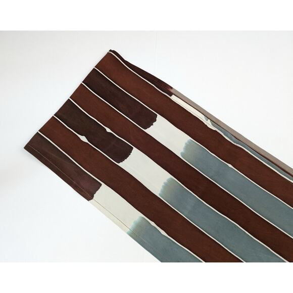 Brown Teal Green White Stripe Silk Rectangular Scarf - Picture 9 of 13